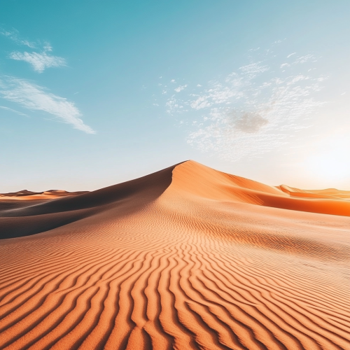 Sunset over sand dunes with lone shadow