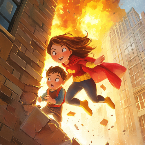 Superhero Girl Saves Boy from Burning Building