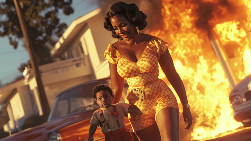 Superhero black woman saves toddler from house fire.