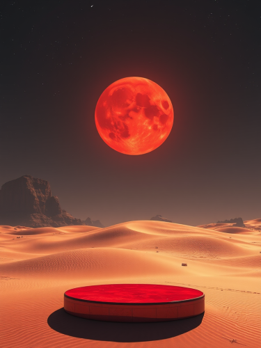 Surreal Desert Under Red Moon and Cosmic Sky Surreal Desert Under Red Moon and Cosmic Sky
