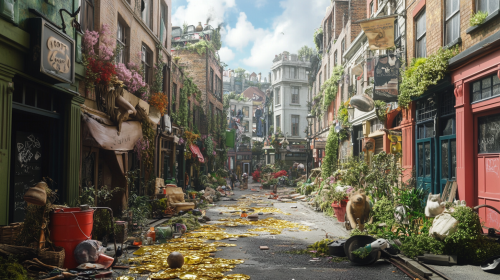 Surreal Post-War London Soho with Golden Streets