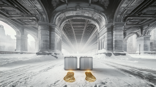 Surreal Snow Scene: Brooklyn Bridge Footprints Mystery