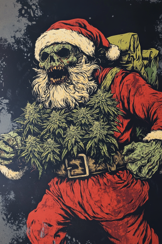Surreal Zombie Santa Claus Flower Nug Character Illustration