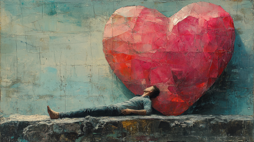 Surreal pastel collage with heart on man's chest. Surreal pastel collage with heart on man's chest.