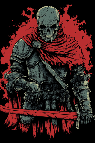 Surreal warrior in lino print style illustration