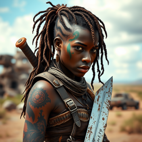 Survivor Woman with Armor, Tattoos and Weapons
