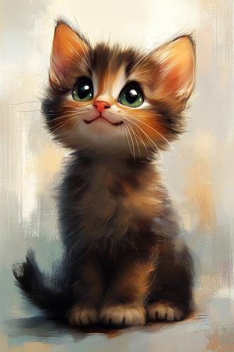 Sweet, Smiling Kitten in Cute Vector Art
