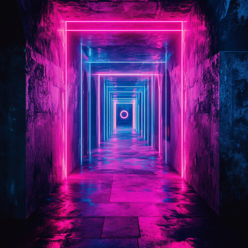 Symmetrical geometry leads to neon-bright portal light.