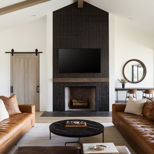 Symmetrical living room with modern Spanish farmhouse theme Symmetrical living room with modern Spanish farmhouse theme