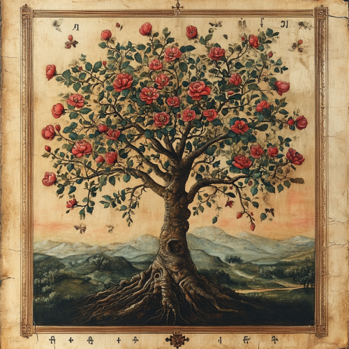 Symmetrical symbols on black background in flat illustration