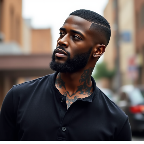 Tall, Dark Complexioned Man with Neck Tattoos