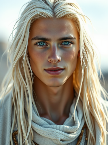 Tall, Tribal Young Man with Platinum Blonde Hair