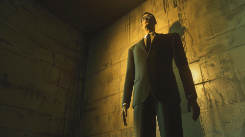 Tall agent hides from enemies due to height challenge. Tall agent hides from enemies due to height challenge.