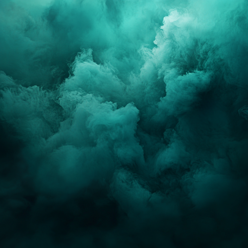 Teal and Dark Green Fantasy Landscape in Fog