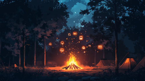 Technology and Nature Coexist Around Digital Campfire