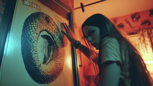 Teen Girl Hits Snake Poster with Gymnastics Grips Teen Girl Hits Snake Poster with Gymnastics Grips