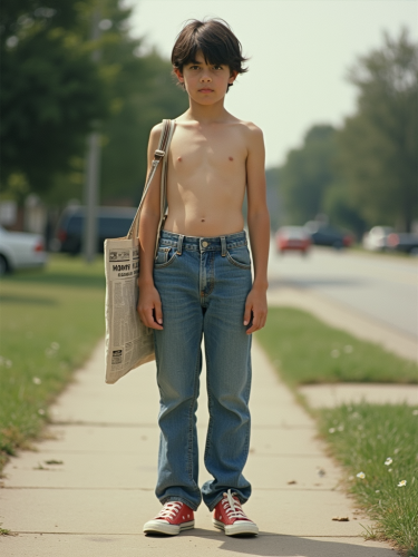Teenage Paperboy in 1980s Summer Suburb