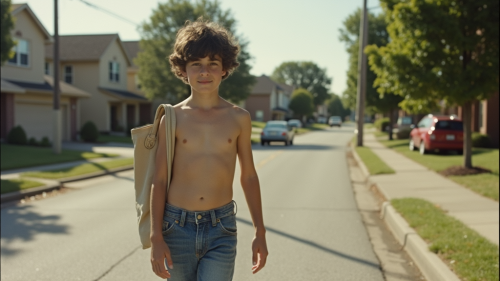 Teenage Paperboy in 1980s Summer Suburb Teenage Paperboy in 1980s Summer Suburb