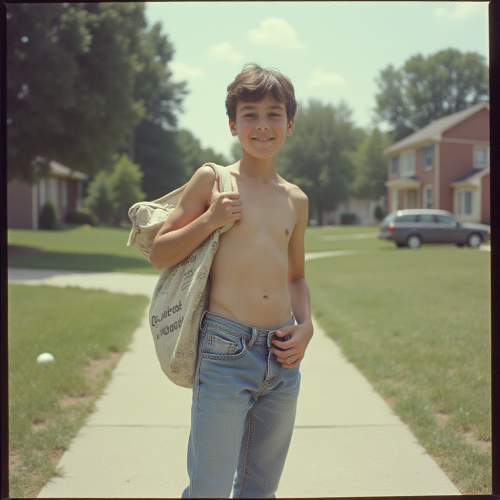 Teenager Delivering Newspapers in 1980s Suburb