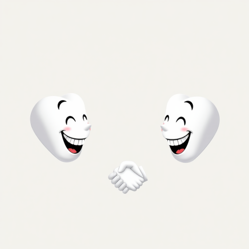 Teeth Shaking Hands, Smiling on a Neutral Background