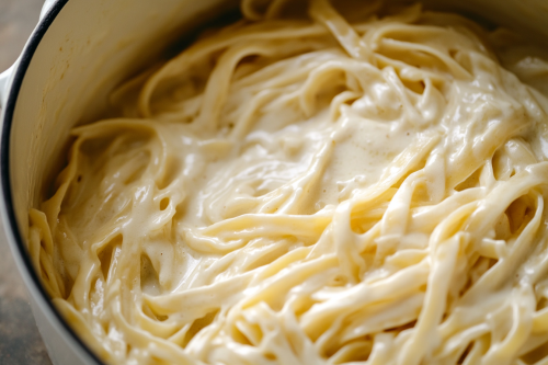 Tempting Homemade Alfredo Sauce in White Pot