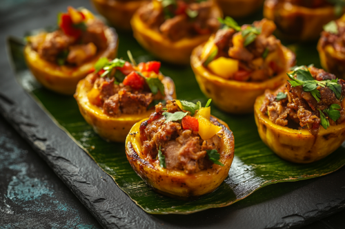 Tempting close-up shot of stuffed plantain cups.