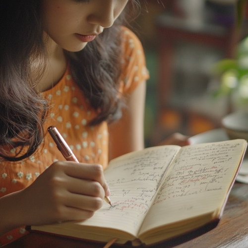 Thai Woman Writing Longing Letter Home 
