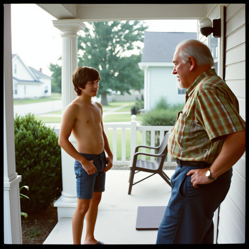 The 1977 Suburb Teen Chatting with Old Man