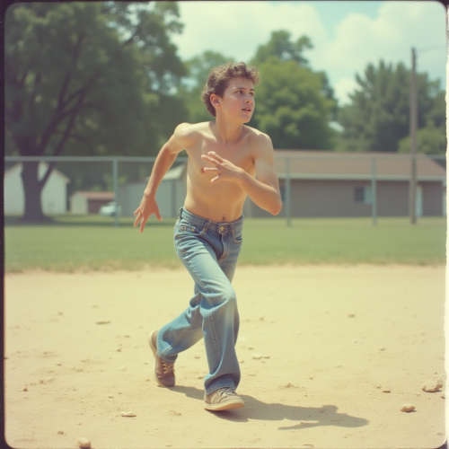 The 1980s Teen Playing Baseball in Suburb
