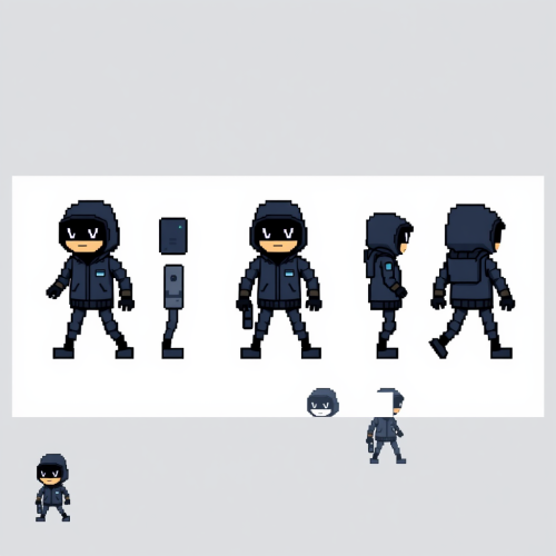 The 8bit Hacker Character Sprite Sheet Game View