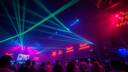 The 90s Rave with Laser Lights in Warehouse