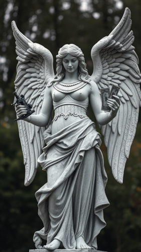 The Angel Statue with Tattoo Machine and Money
