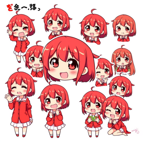 The Anime Girl in Various Poses and Expressions