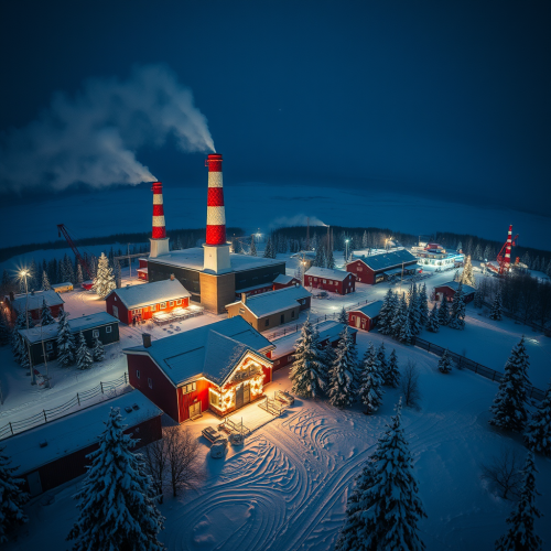 The Arctic Christmas Factory at Night, Aerial View