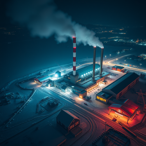 The Arctic Christmas Factory: A Nighttime Aerial View