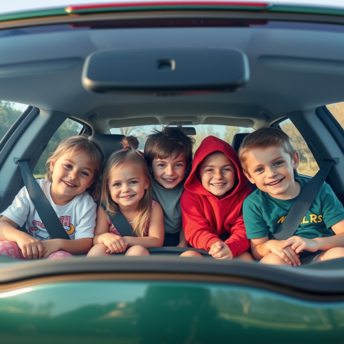 The Back View of Five Kids in a Car