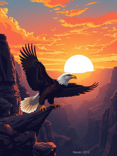 The Bald Eagle Soaring in Grand Canyon Sunset