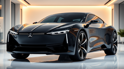 The Black 2025 Lanad Cruiser in Golden-Lit Showroom