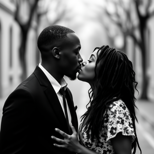 The Black Couple Sharing a Kiss