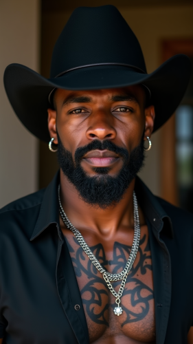 The Black Cowboy with Silver Jewelry and Tattoos