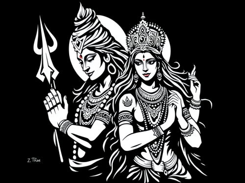 The Black and White Design of Lord Shiva Parvati