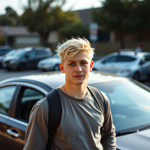 The Blonde Guy Standing by his Car
