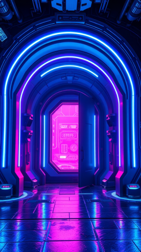 The Blue Neon-lit Cyberpunk Futuristic Portal