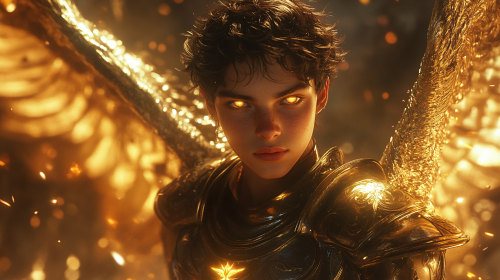 The Brave Angel Knight in Gold Armor