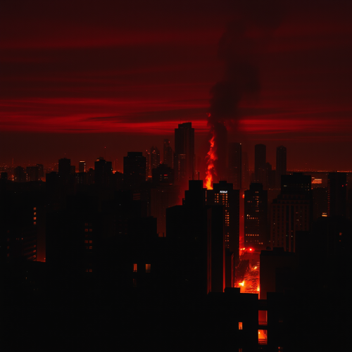 The Burning City Under a Red Night Sky