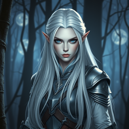 The Calm, White-Haired Elf in a Moonlit Forest