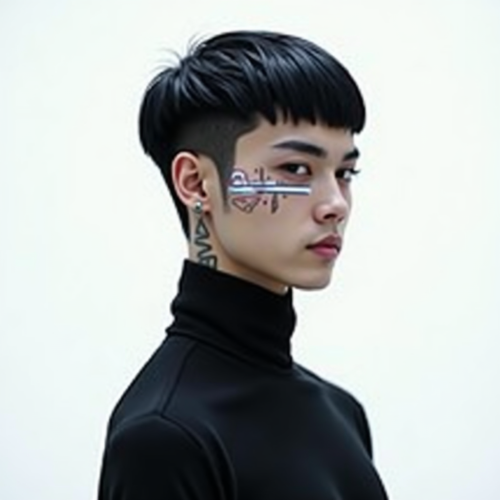 The Calm Cyberpunk Man with Glowing Tattoo