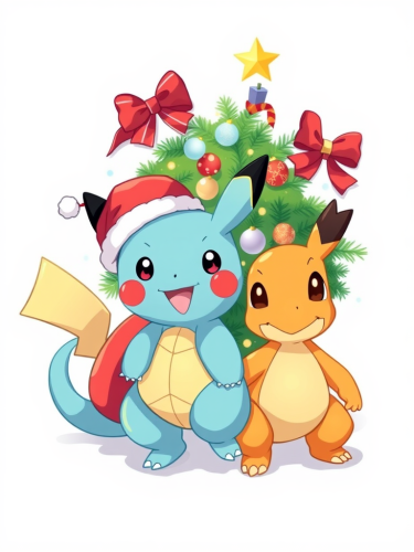 The Colorful Christmas Gathering of Pikachu, Squirtle, Charmander