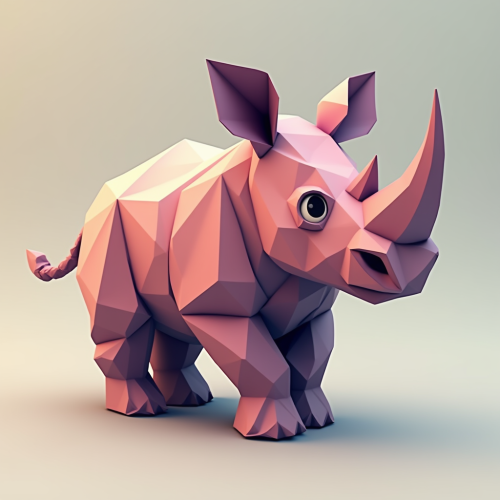 The Colorful Origami-Style Cartoon Baby Rhino