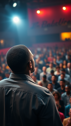 The Confident Man Addressing a Massive Crowd